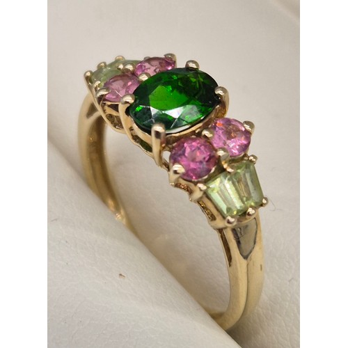 40 - 9ct yellow gold and multi gem stone ring. 2.27grams. Ring size P.