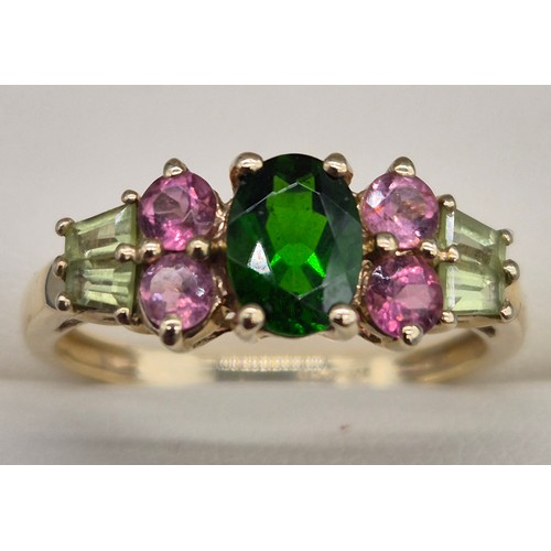 40 - 9ct yellow gold and multi gem stone ring. 2.27grams. Ring size P.