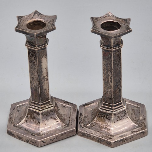 15 - Various Silver items; Pair of weighted Birmingham silver candle sticks. Weighted single silver candl... 