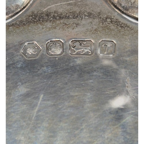 44 - Sheffield Silver Card Tray. Pie Crust Edge. Having Engraved presentation to surface top. 322grams. 2... 