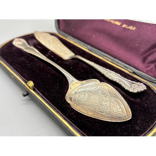 46 - A Sheffield silver bookmark by Francis Howard Ltd. Together with a boxed Sheffield silver serving sp... 