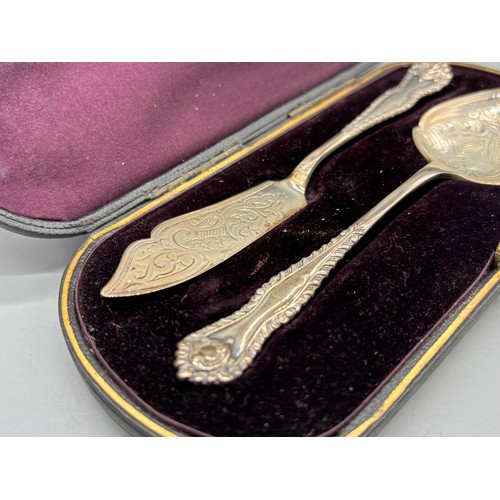 46 - A Sheffield silver bookmark by Francis Howard Ltd. Together with a boxed Sheffield silver serving sp... 