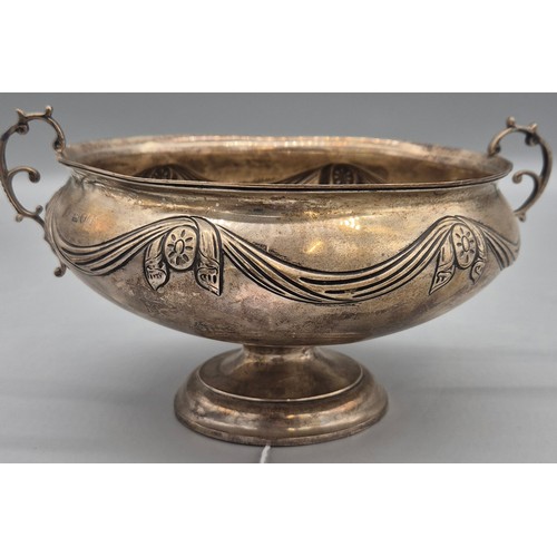 1 - London Silver two handle raised bowl. 372Grams. 12x22x18.5xm