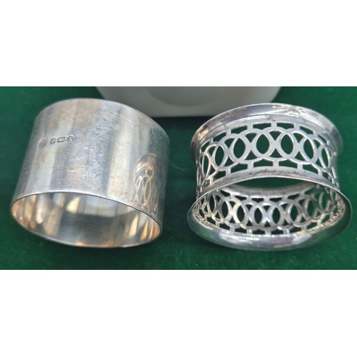 2 - A Collection of silver napkin rings. 166grams.