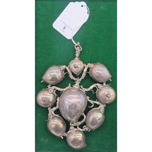 9 - 19th century Indian White Metal Pandan or Kumkum holder. With nine compartments linked together and ... 