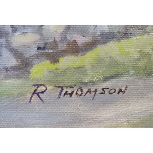 Robert Thomson Scottish artist (1905–1990) Oil painting Village scene ...