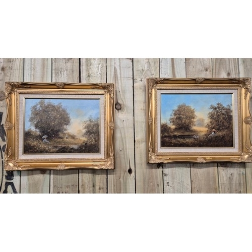 161 - Keith Jones (Canadian)
Two original oil paintings on canvas. Depicting girl watching boy fish. Signe... 