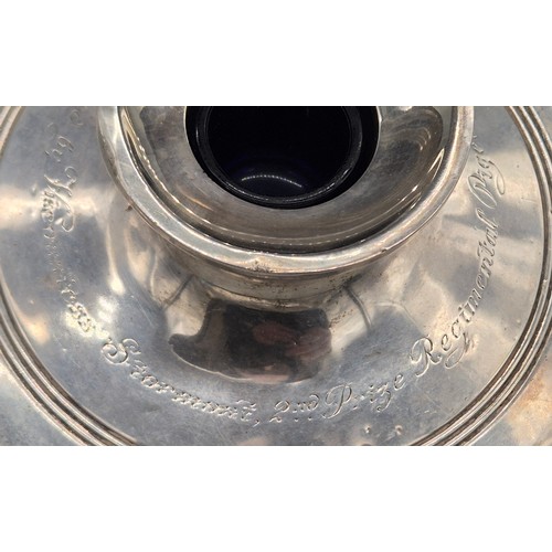 18 - Antique Birmingham Silver Royal Highlanders Black Watch ink well. Engraved 