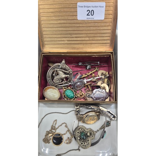 20 - A Collection of mixed jewellery and watches; Silver fob medals, watches, brooches and collectables.