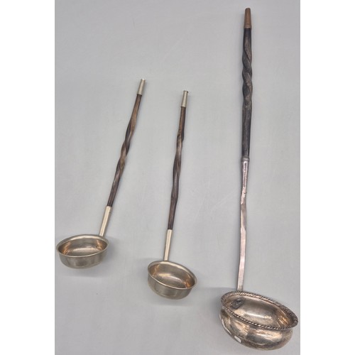 25 - Four various Toddy ladles; Solid Glasgow silver ladle. Maker A.A. Possibly Alexander Aitken II.