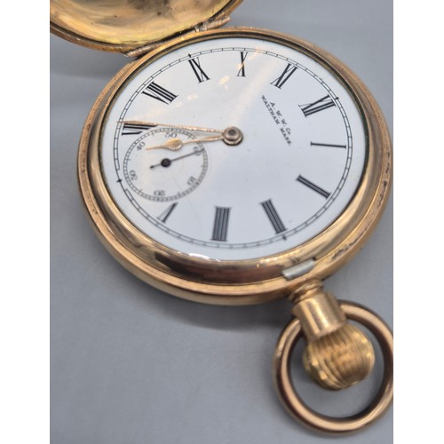 28 - Two various pocket watches; Waltham gold plated pocket watch and one other.