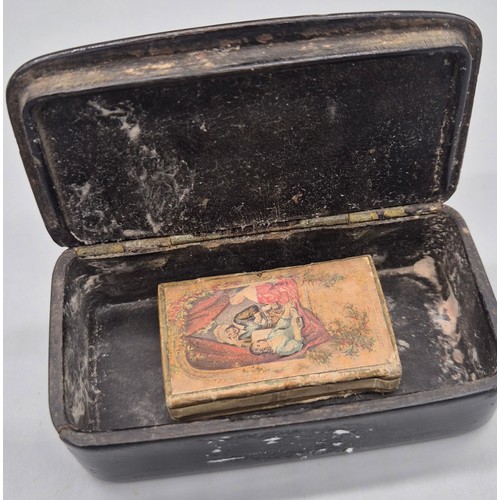 26 - Three 19th century snuff boxes. Two inlaid and one the form of a shoe.