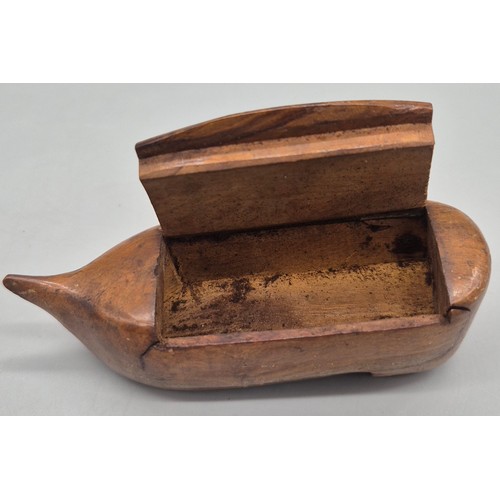26 - Three 19th century snuff boxes. Two inlaid and one the form of a shoe.