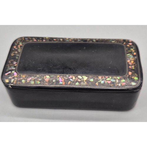 26 - Three 19th century snuff boxes. Two inlaid and one the form of a shoe.