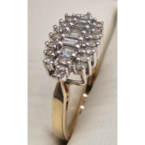 49 - 9ct yellow gold and diamond cluster ring. 0.50cts. Baguette and round cut diamonds. 3.78Grams. Ring ... 