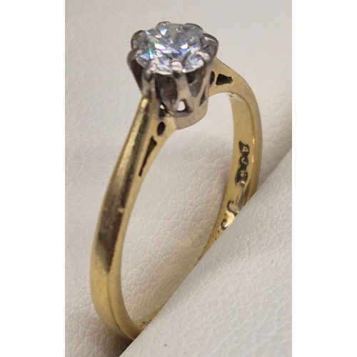 46 - 18ct yellow gold diamond solitaire ring. 0.50ct. Round cut diamond. 2.32grams. Ring size L.