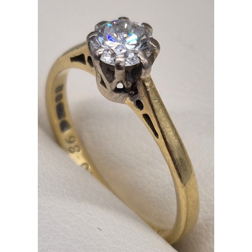 46 - 18ct yellow gold diamond solitaire ring. 0.50ct. Round cut diamond. 2.32grams. Ring size L.