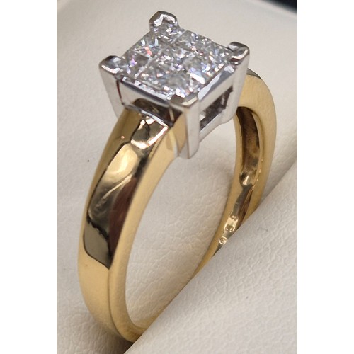 47 - 18ct yellow gold and diamond stone ring. Nine princess cut diamonds. 0.50cts. 5.11grams. Ring size O... 