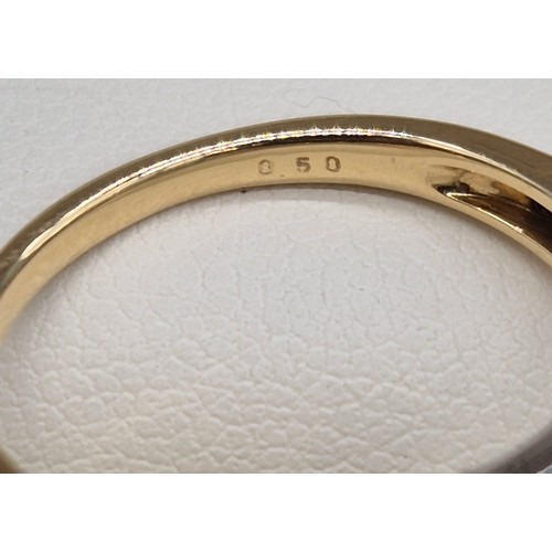 47 - 18ct yellow gold and diamond stone ring. Nine princess cut diamonds. 0.50cts. 5.11grams. Ring size O... 