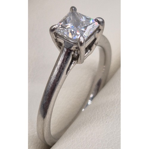 45 - Chisolm Hunter 950 Platinum and diamond solitaire ring. 1cts. Princess cut diamond. 5.19grams. Ring ... 