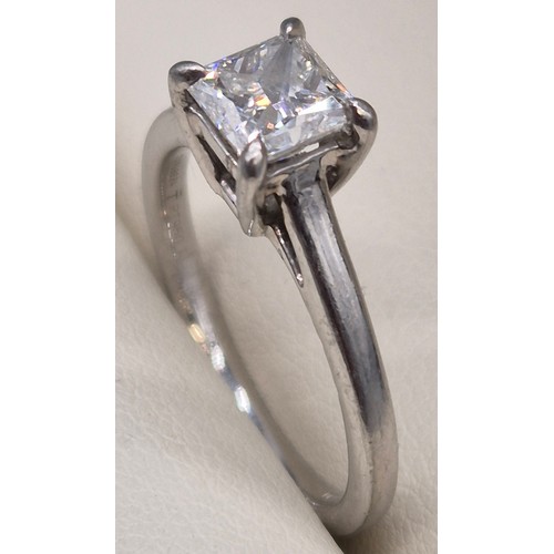 45 - Chisolm Hunter 950 Platinum and diamond solitaire ring. 1cts. Princess cut diamond. 5.19grams. Ring ... 