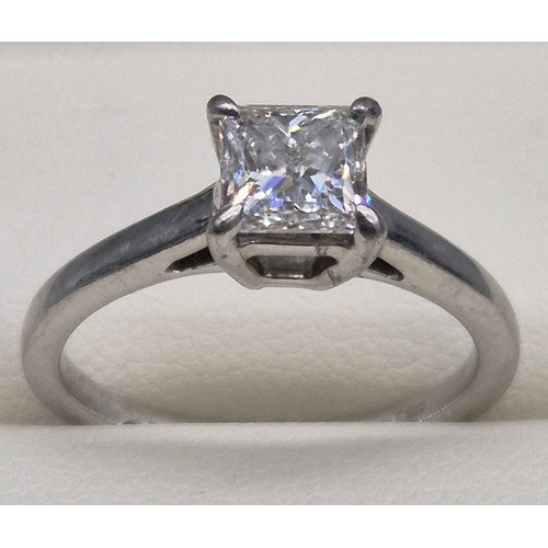 45 - Chisolm Hunter 950 Platinum and diamond solitaire ring. 1cts. Princess cut diamond. 5.19grams. Ring ... 