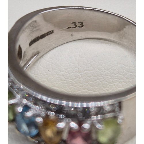51 - 18ct white gold multi colour & diamond stone ring. Set with 8pear shaped coloured stones, peridot, t... 