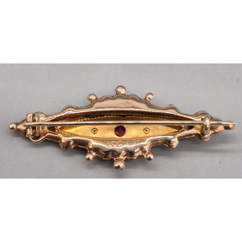 31 - Two items of 9ct yellow gold; 9ct gold and faux pearl necklace. Together with a garnet and diamond s... 