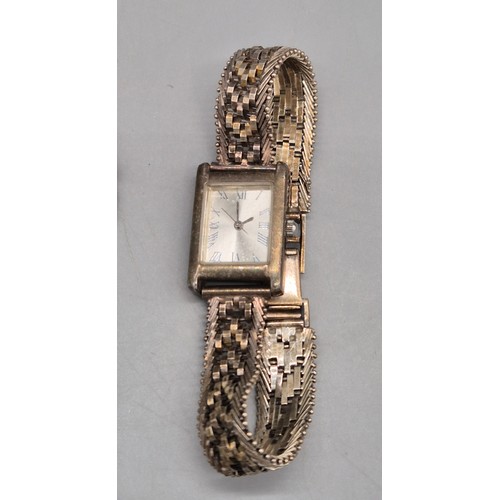 40 - A Selection of silver jewellery; Silver ladies watch, Two silver rings, Pair of silver 925 and marca... 