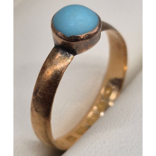 61 - Victorian 18ct yellow gold and blue stone ring. Possibly fitted with a turquoise stone. 2.21grams. R... 