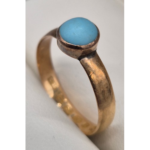 61 - Victorian 18ct yellow gold and blue stone ring. Possibly fitted with a turquoise stone. 2.21grams. R... 