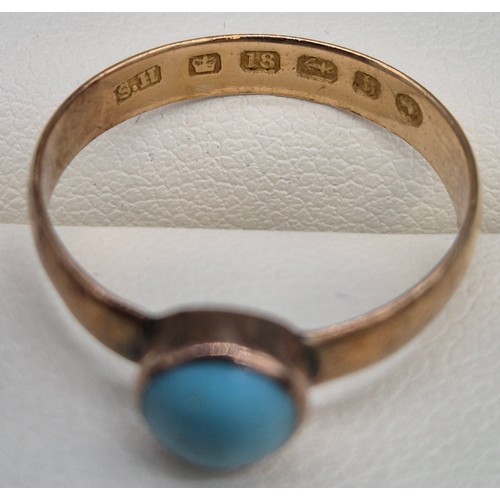 61 - Victorian 18ct yellow gold and blue stone ring. Possibly fitted with a turquoise stone. 2.21grams. R... 