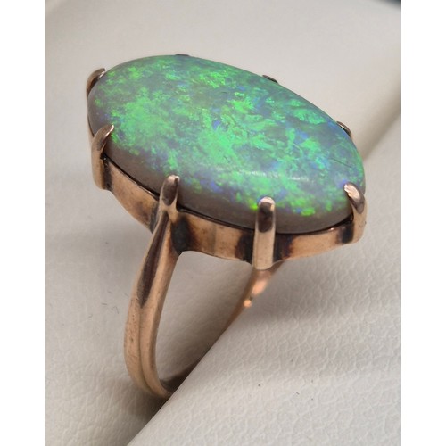 59 - Antique 9ct yellow gold and large Solitaire opal gem stone ring. 2.48Grams. Ring size J. Oval form o... 