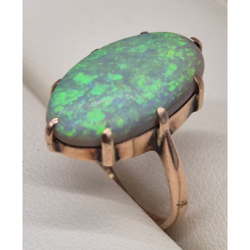 59 - Antique 9ct yellow gold and large Solitaire opal gem stone ring. 2.48Grams. Ring size J. Oval form o... 