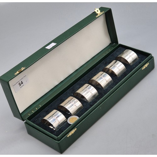 54 - A Boxed set of six Sheffield silver napkin rings. Produced by United Cutlers Ltd. 197.91grams.