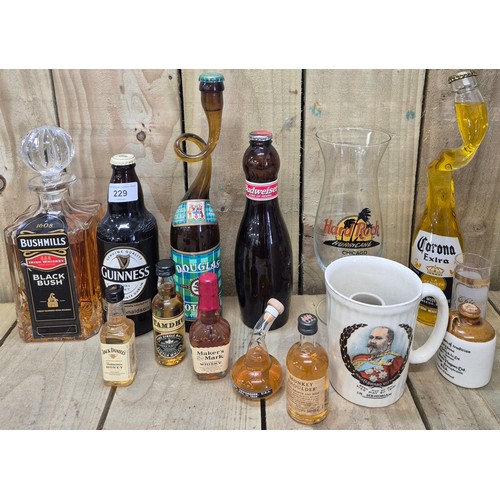 229 - Selection of Collectable Whisky & Alcohol Display items; Bushmill Decanter containing Whisky, Whisky... 