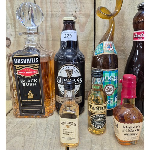 229 - Selection of Collectable Whisky & Alcohol Display items; Bushmill Decanter containing Whisky, Whisky... 