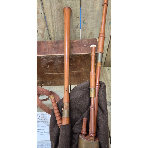 205 - Northumbrian Pipes. Comes with hand written letter. Needs attention.