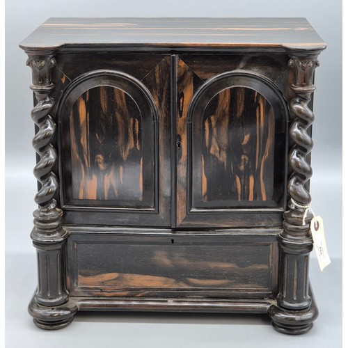 295 - 19th century Victorian Coromandel table cabinet with barley twist columns & drawer to base, two shor...