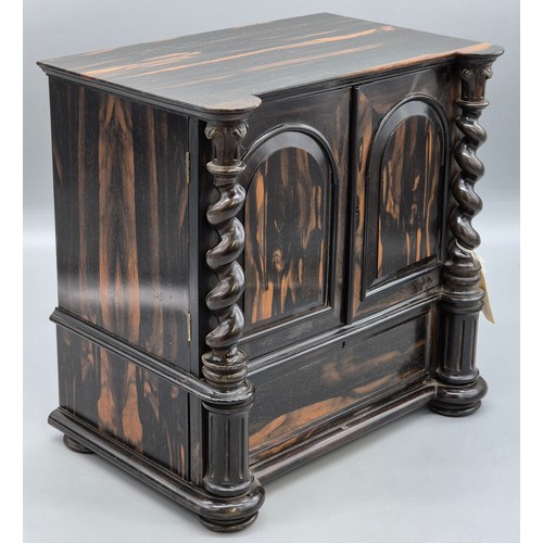 295 - 19th century Victorian Coromandel table cabinet with barley twist columns & drawer to base, two shor... 