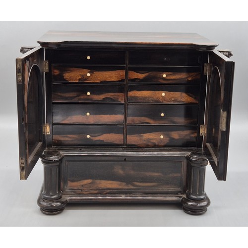 295 - 19th century Victorian Coromandel table cabinet with barley twist columns & drawer to base, two shor... 