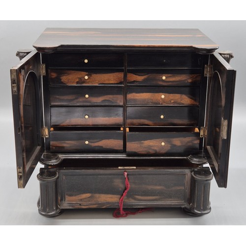 295 - 19th century Victorian Coromandel table cabinet with barley twist columns & drawer to base, two shor... 