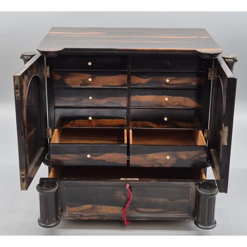 295 - 19th century Victorian Coromandel table cabinet with barley twist columns & drawer to base, two shor... 