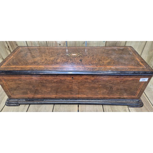 Large 19th century Music box- empty. Burr Walnut. 25x82x38cm.