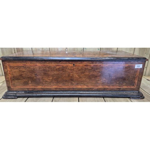 Large 19th century Music box- empty. Burr Walnut. 25x82x38cm.