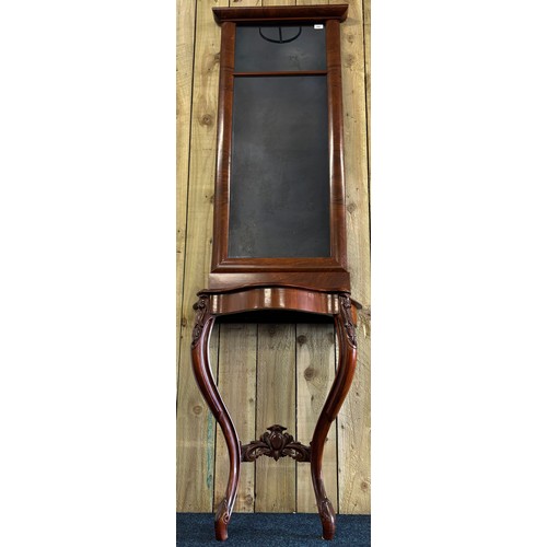 294 - Mahogany Serpentine console with Large narrow mirror.