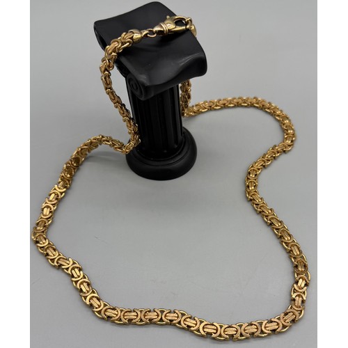 75 - Very heavy 9ct yellow gold Byzantine link necklace. 70cm length. 116.51grams.