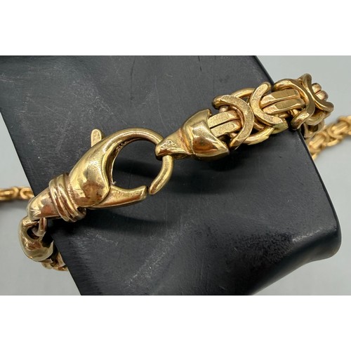 75 - Very heavy 9ct yellow gold Byzantine link necklace. 70cm length. 116.51grams.