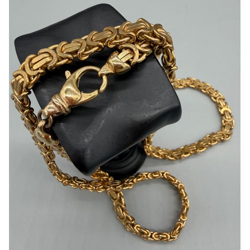 75 - Very heavy 9ct yellow gold Byzantine link necklace. 70cm length. 116.51grams.