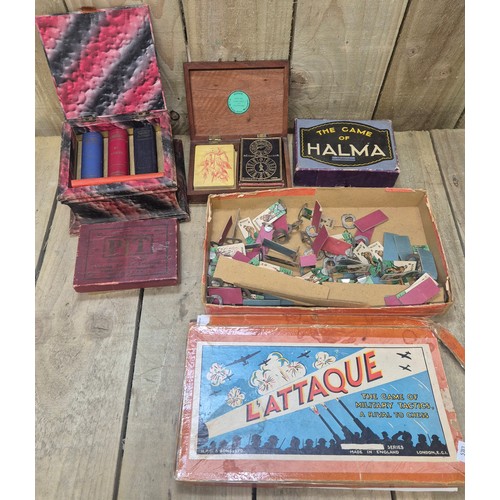 211 - Collection of 19th Century Games; Lexicon cards by John Waddington ltd, Chad Valley Halma Game, L'at... 